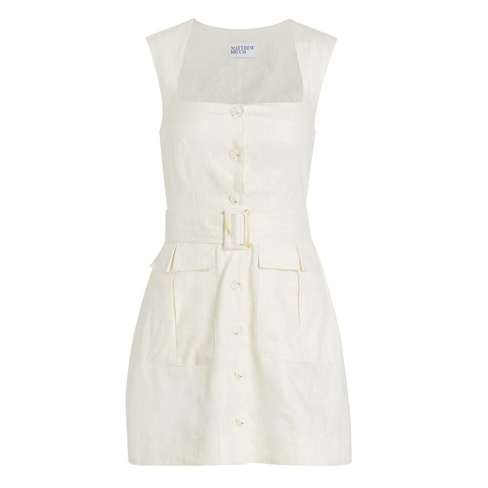 Saks Fifth Avenue Belted Cream Apron Cargo Minidress Size XS